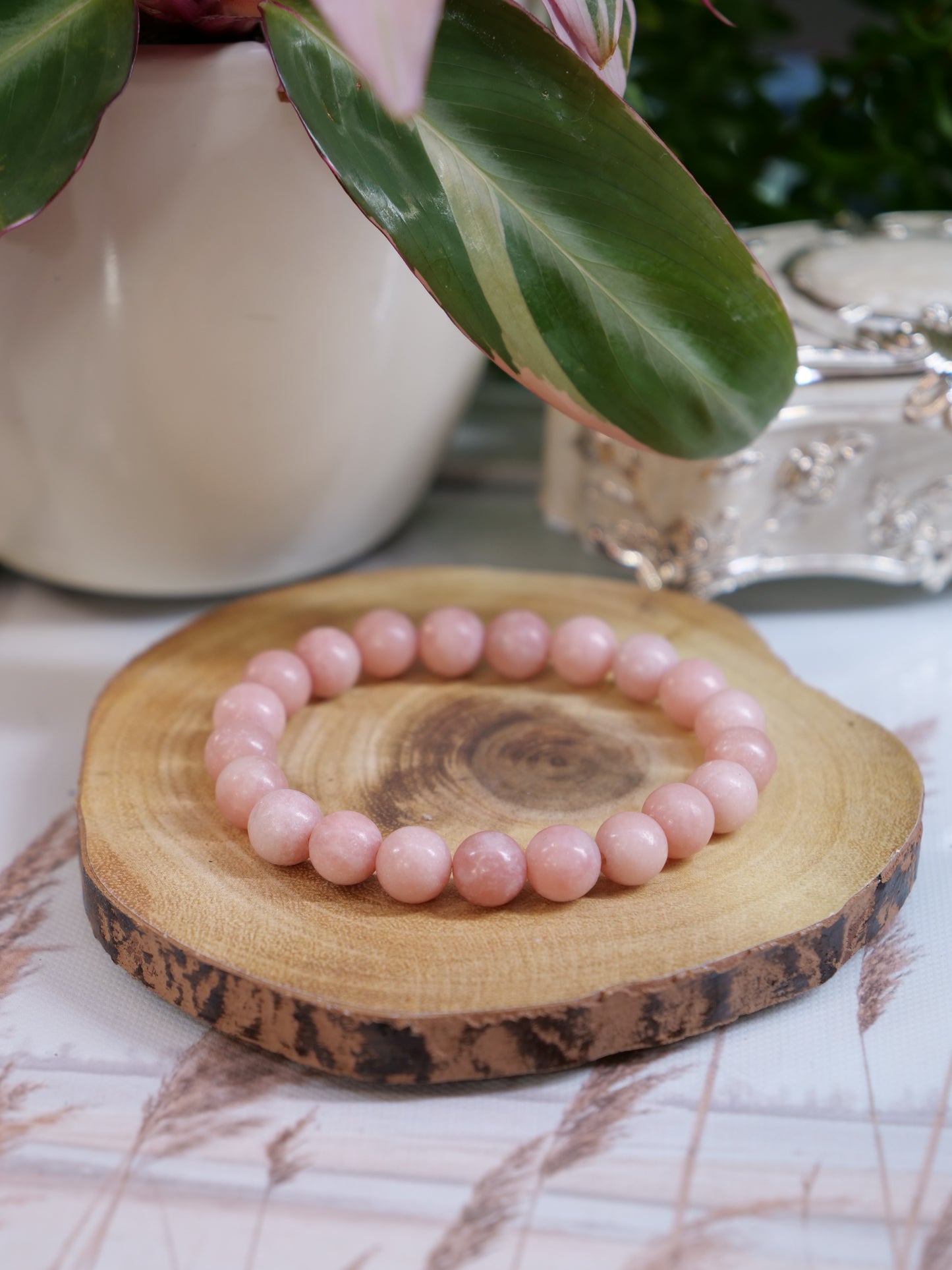 Pink Opal 8mm Beaded Natural Gemstone Elastic Bracelet, Genuine Top Grade Gift Jewelry, Men Women Fashion Crystal Energy Jewellery