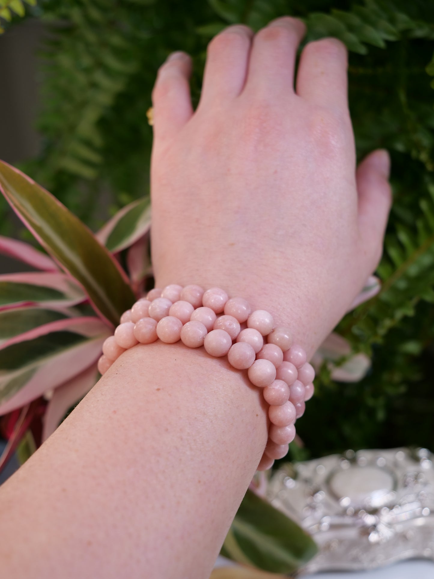 Pink Opal 8mm Beaded Natural Gemstone Elastic Bracelet, Genuine Top Grade Gift Jewelry, Men Women Fashion Crystal Energy Jewellery