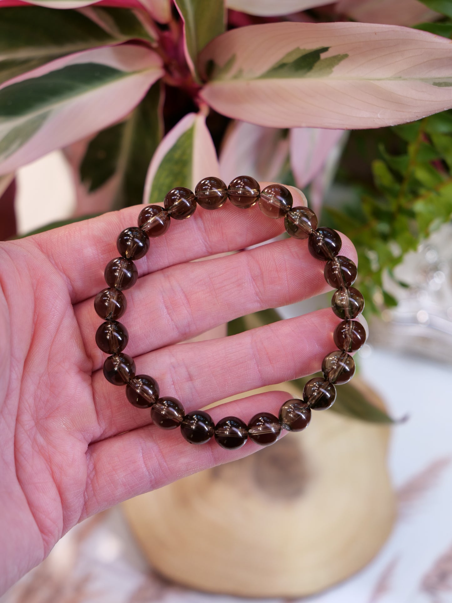 Smoky Quartz 8mm Beaded Natural Gemstone Elastic Bracelet, Genuine Top Grade Gift Jewelry, Men Women Fashion Crystal Energy Jewellery