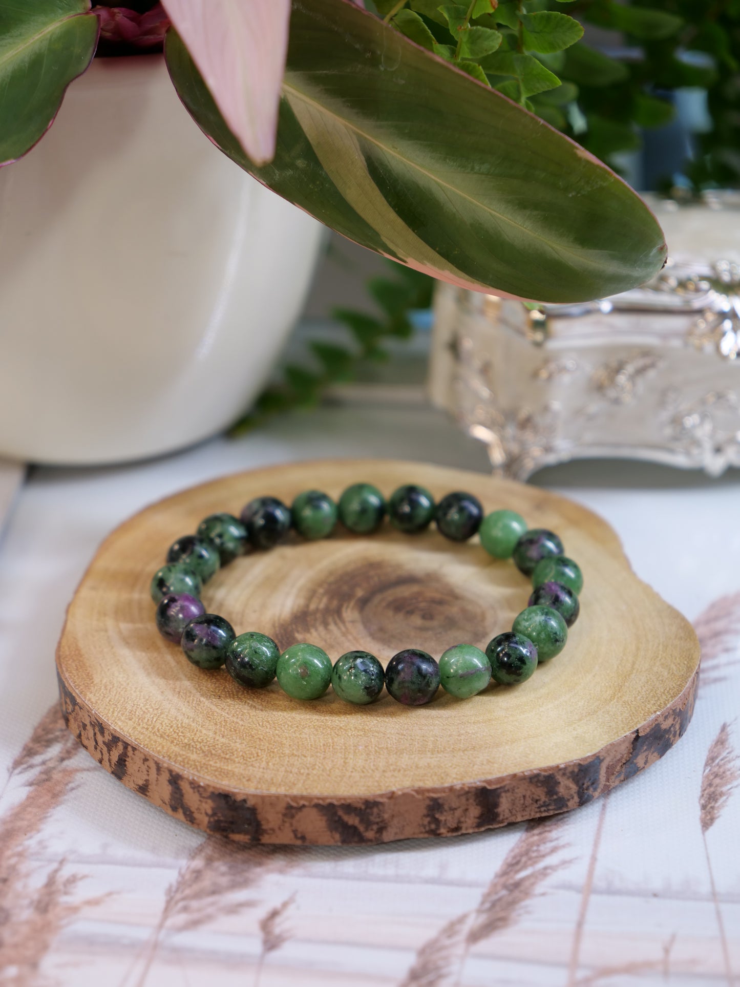 Ruby Zoisite 8mm Beaded Natural Gemstone Elastic Bracelet, Genuine Top Grade Gift Jewelry, Men Women Fashion Crystal Energy Jewellery