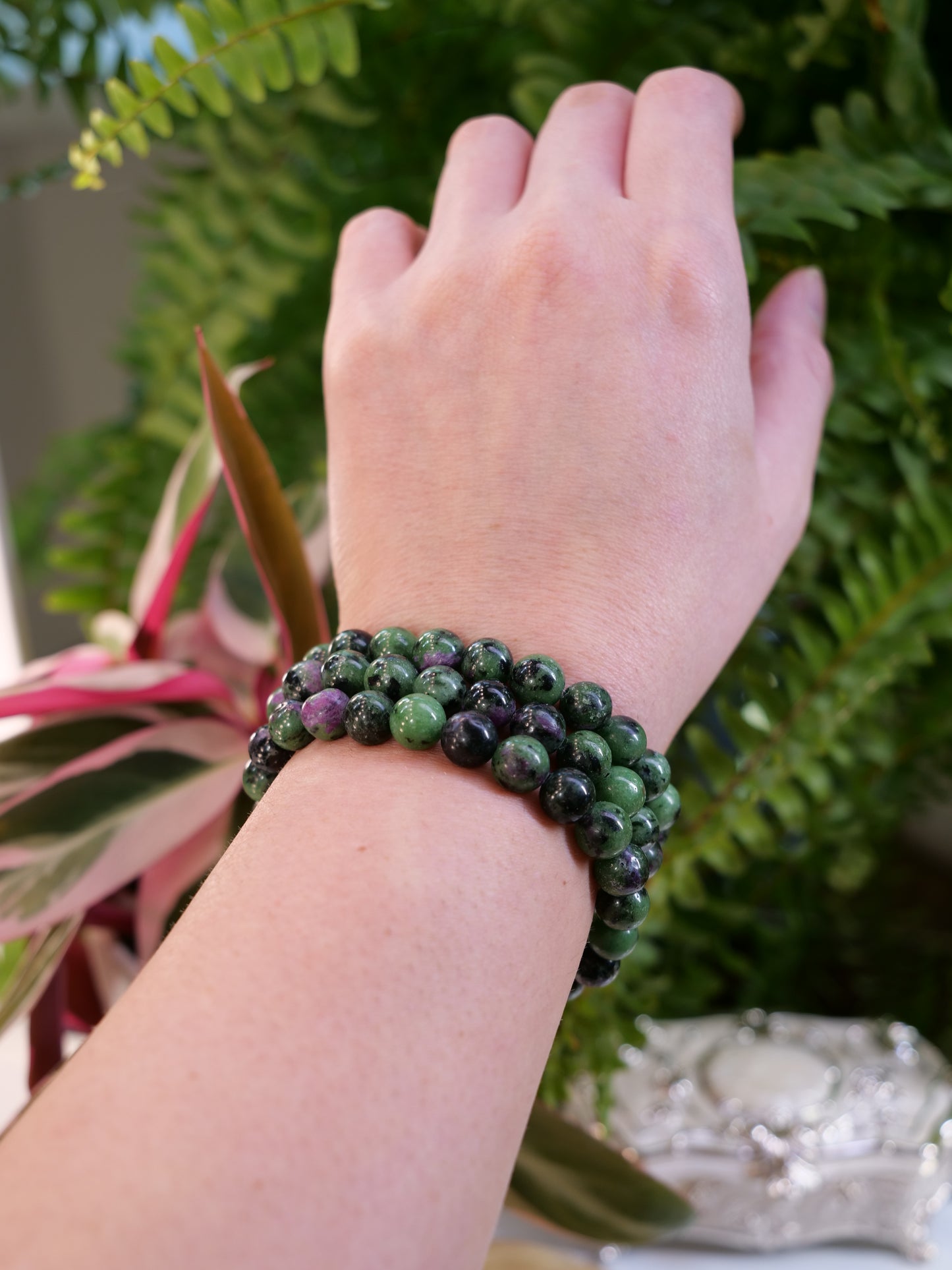 Ruby Zoisite 8mm Beaded Natural Gemstone Elastic Bracelet, Genuine Top Grade Gift Jewelry, Men Women Fashion Crystal Energy Jewellery