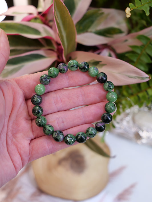 Ruby Zoisite 8mm Beaded Natural Gemstone Elastic Bracelet, Genuine Top Grade Gift Jewelry, Men Women Fashion Crystal Energy Jewellery