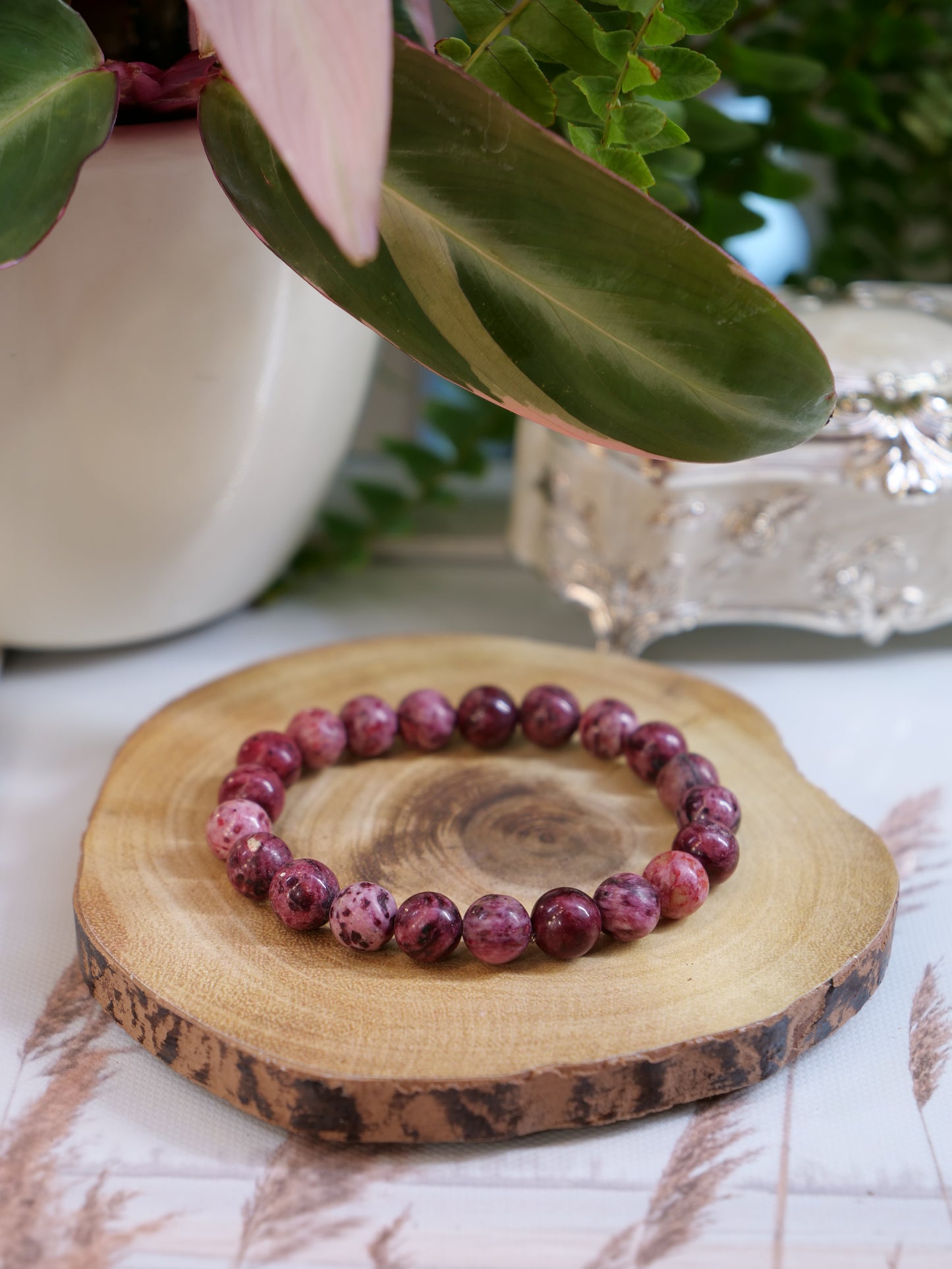 Pink Rhodonite 8mm Beaded Natural Gemstone Elastic Bracelet, Genuine Top Grade Gift Jewelry, Men Women Fashion Crystal Energy Jewellery