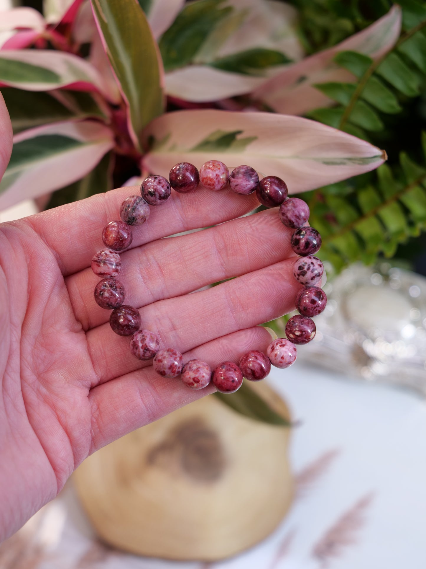 Pink Rhodonite 8mm Beaded Natural Gemstone Elastic Bracelet, Genuine Top Grade Gift Jewelry, Men Women Fashion Crystal Energy Jewellery