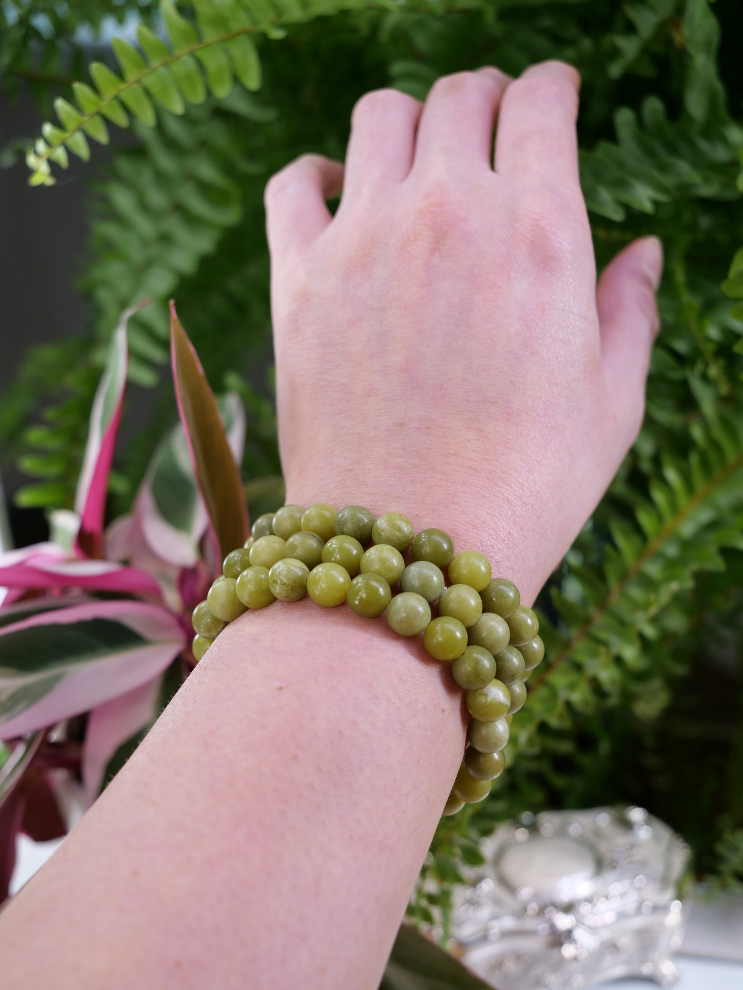 Peridot 8mm Beaded Natural Gemstone Elastic Bracelet, Genuine Top Grade Gift Jewelry, Men Women Fashion Crystal Energy Jewellery