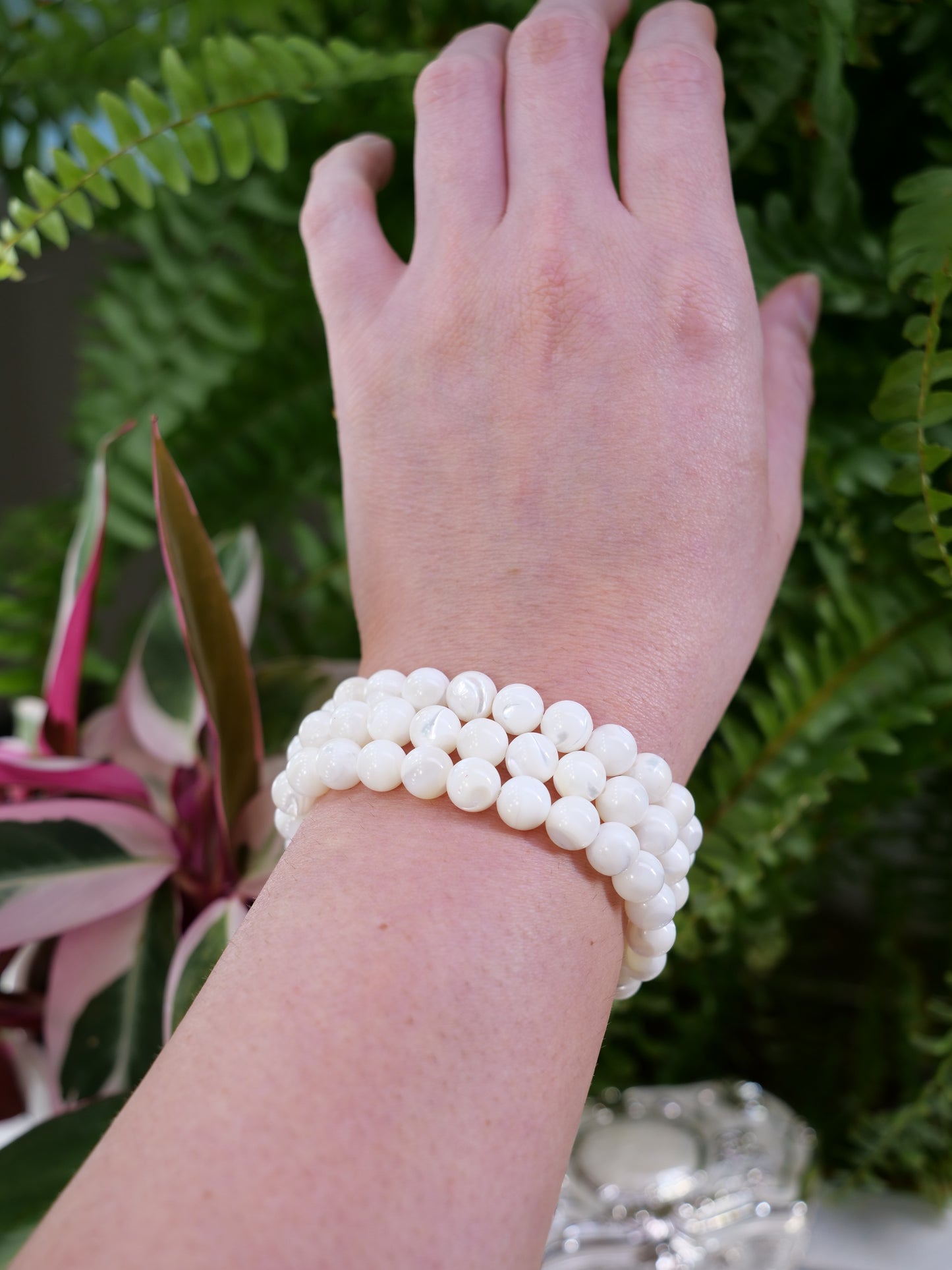 Trochidae White Shell 8mm Beaded Natural Gemstone Elastic Bracelet, Genuine Top Grade Gift Jewelry, Men Women Fashion Crystal Energy Jewellery