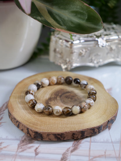 Petrified Wood 8mm Beaded Natural Gemstone Elastic Bracelet, Genuine Top Grade Gift Jewelry, Men Women Fashion Crystal Energy Jewellery