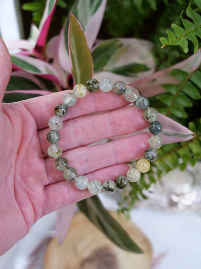 Prehnite 8mm Beaded Natural Gemstone Elastic Bracelet, Genuine Top Grade Gift Jewelry, Men Women Fashion Crystal Energy Jewellery