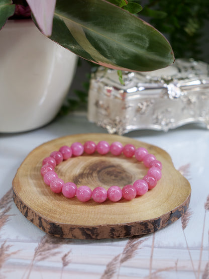 Pink Rhodochrosite 8mm Beaded Natural Gemstone Elastic Bracelet, Genuine Top Grade Gift Jewelry, Men Women Fashion Crystal Energy Jewellery