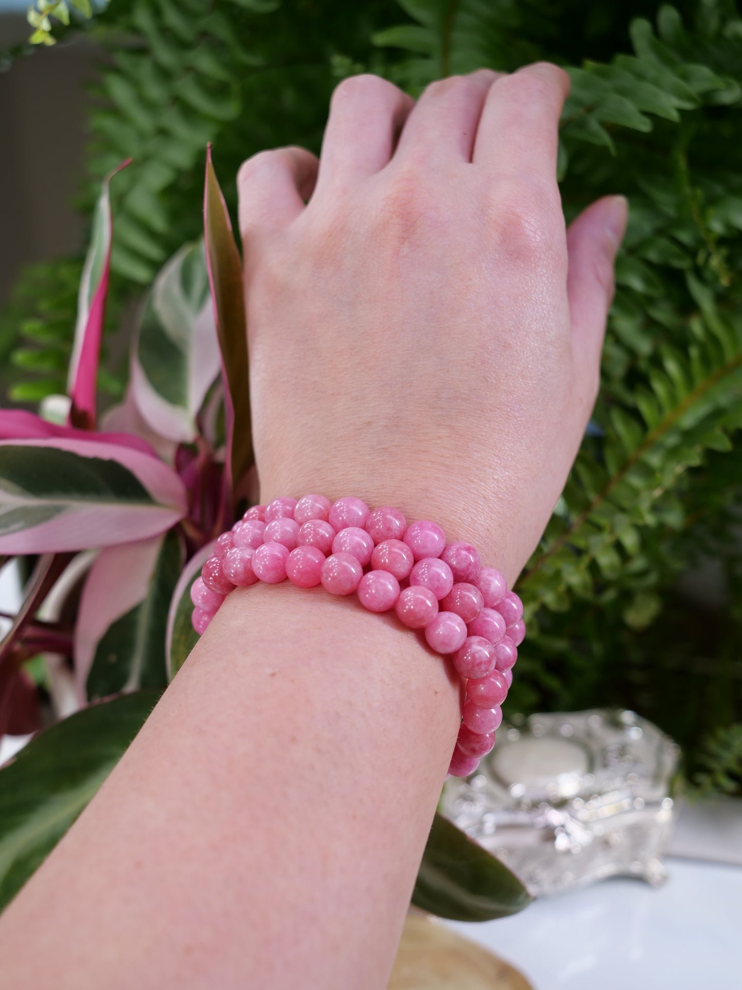 Pink Rhodochrosite 8mm Beaded Natural Gemstone Elastic Bracelet, Genuine Top Grade Gift Jewelry, Men Women Fashion Crystal Energy Jewellery