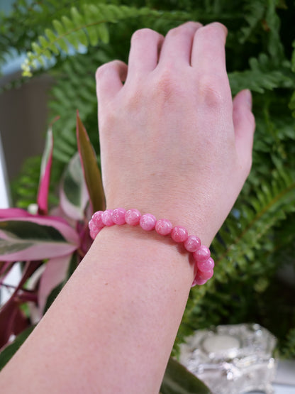 Pink Rhodochrosite 8mm Beaded Natural Gemstone Elastic Bracelet, Genuine Top Grade Gift Jewelry, Men Women Fashion Crystal Energy Jewellery