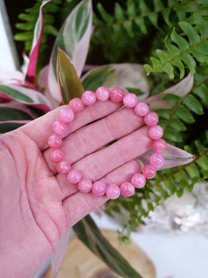 Pink Rhodochrosite 8mm Beaded Natural Gemstone Elastic Bracelet, Genuine Top Grade Gift Jewelry, Men Women Fashion Crystal Energy Jewellery