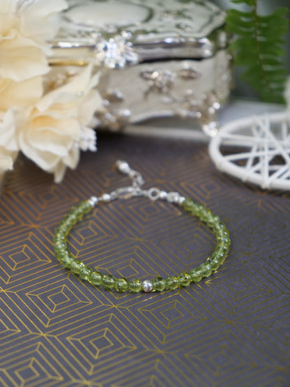 Peridot 4mm Beaded Natural Gemstone Sterling Silver/14ct Gold Filled Bracelet, Genuine Top Grade Gift Jewelry, Women Fashion Jewellery