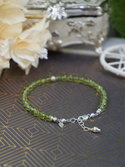 Peridot 4mm Beaded Natural Gemstone Sterling Silver/14ct Gold Filled Bracelet, Genuine Top Grade Gift Jewelry, Women Fashion Jewellery