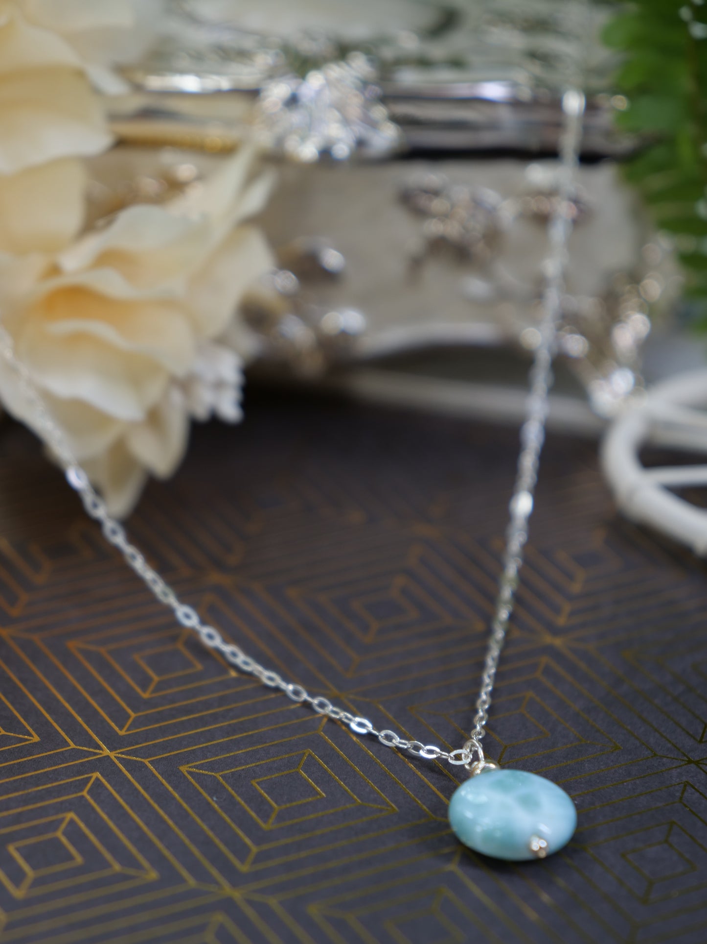 Dominican Larimar Natural Gemstone Sterling Silver Necklace