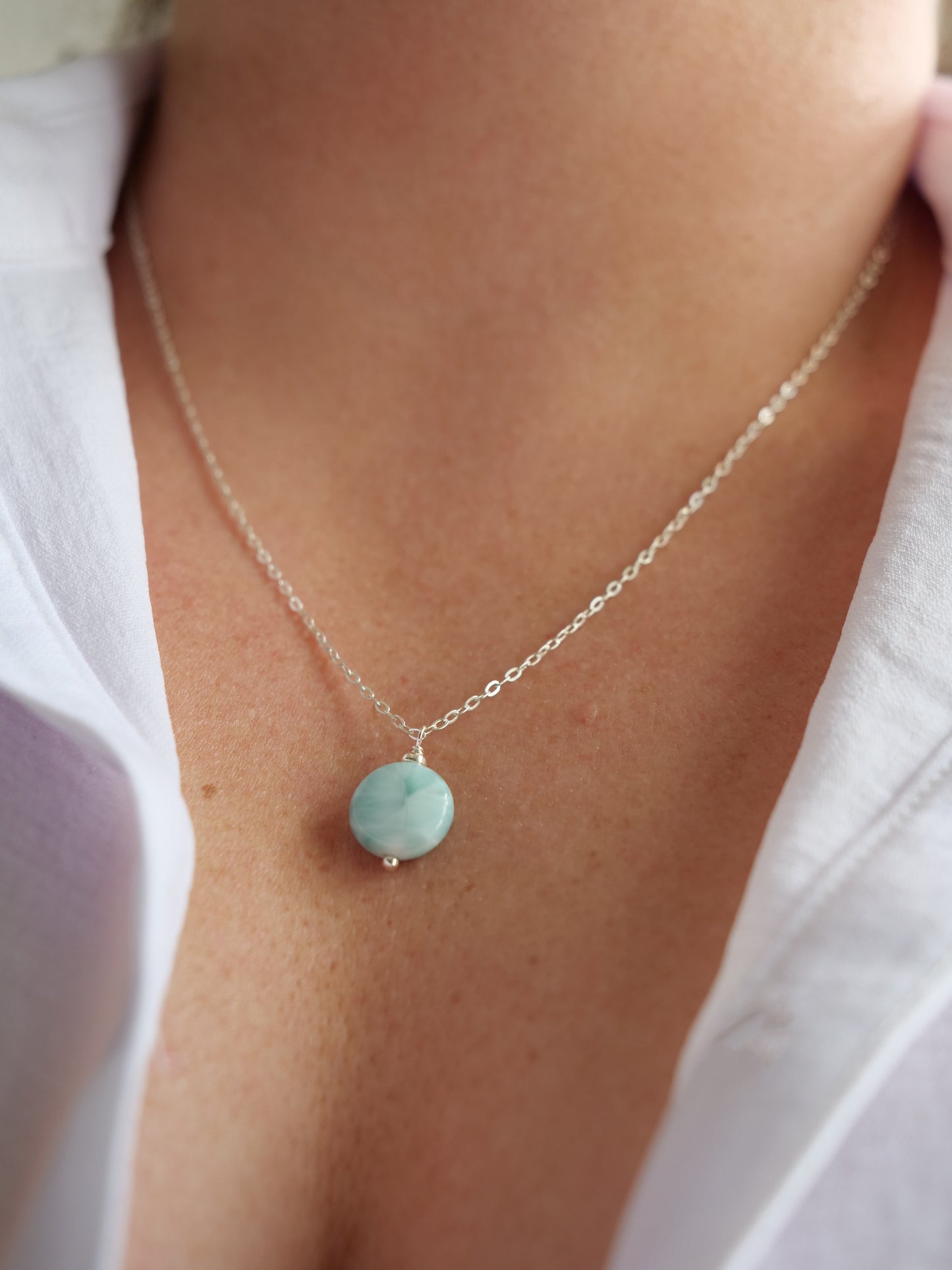 Dominican Larimar Natural Gemstone Sterling Silver Necklace