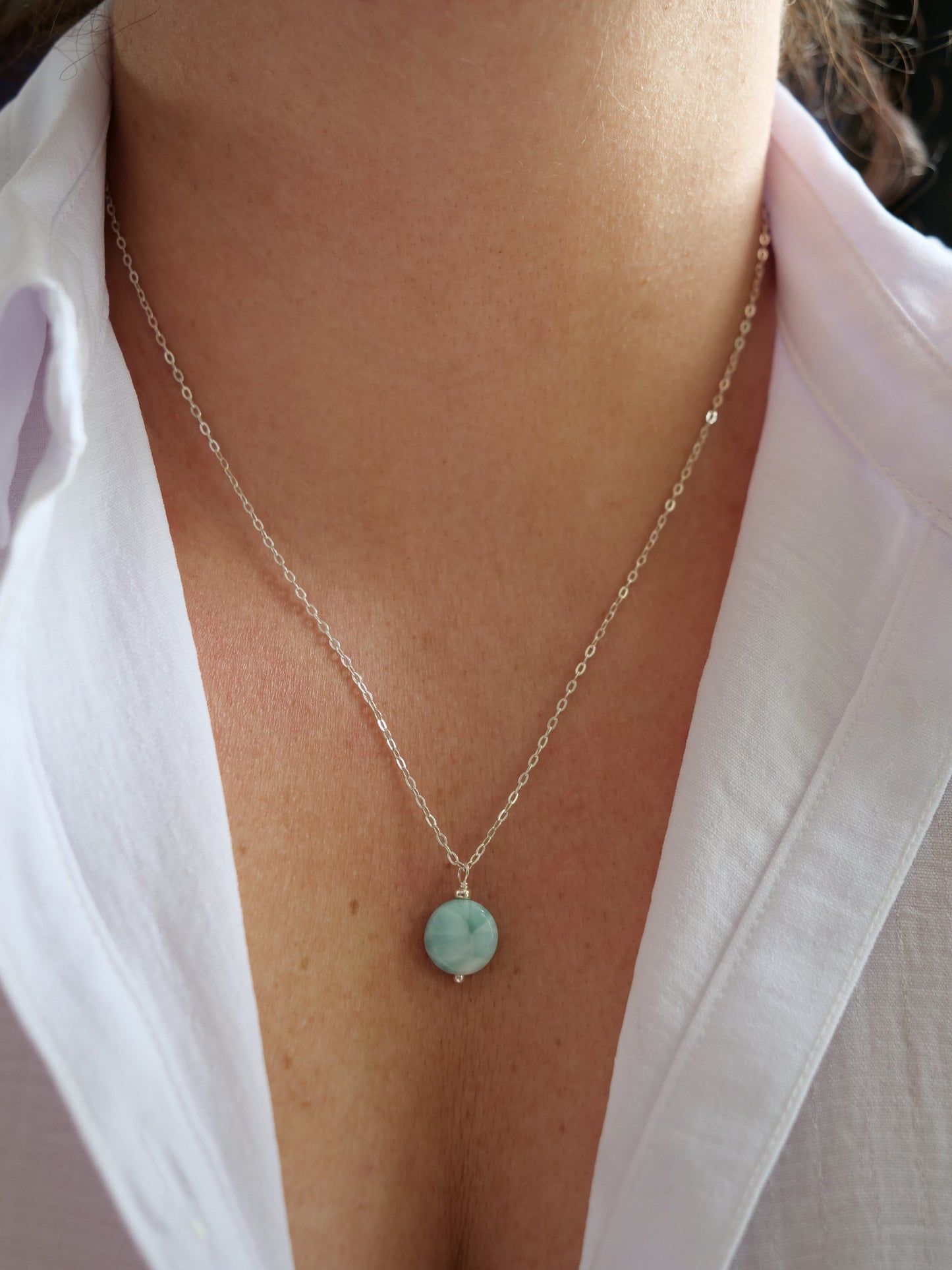 Dominican Larimar Natural Gemstone Sterling Silver Necklace