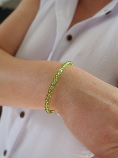 Peridot 4mm Beaded Natural Gemstone Sterling Silver/14ct Gold Filled Bracelet, Genuine Top Grade Gift Jewelry, Women Fashion Jewellery