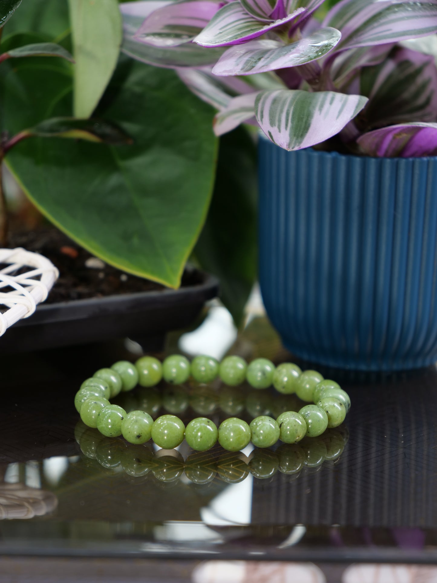 Nephrite 8mm Beaded Natural Gemstone Elastic Bracelet, Genuine Top Grade Gift Jewelry, Men Women Fashion Crystal Energy Jewellery