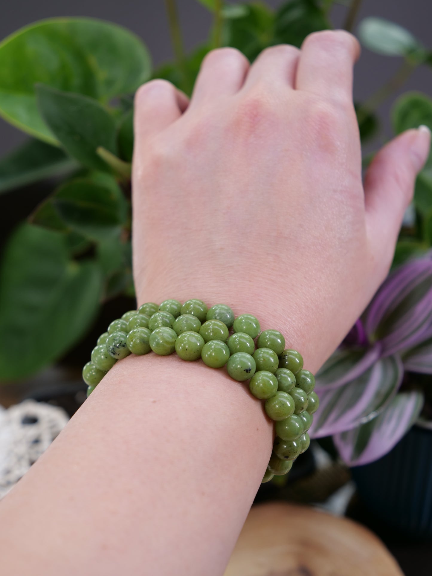 Nephrite 8mm Beaded Natural Gemstone Elastic Bracelet, Genuine Top Grade Gift Jewelry, Men Women Fashion Crystal Energy Jewellery