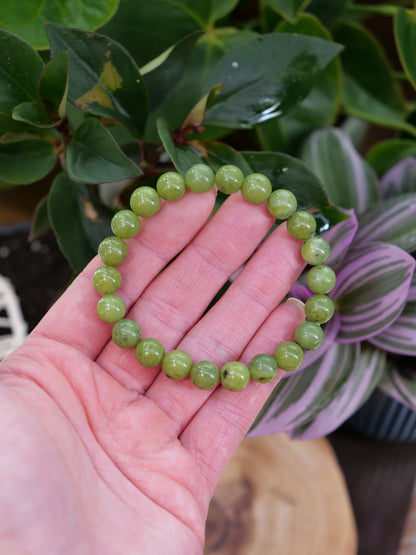 Nephrite 8mm Beaded Natural Gemstone Elastic Bracelet, Genuine Top Grade Gift Jewelry, Men Women Fashion Crystal Energy Jewellery