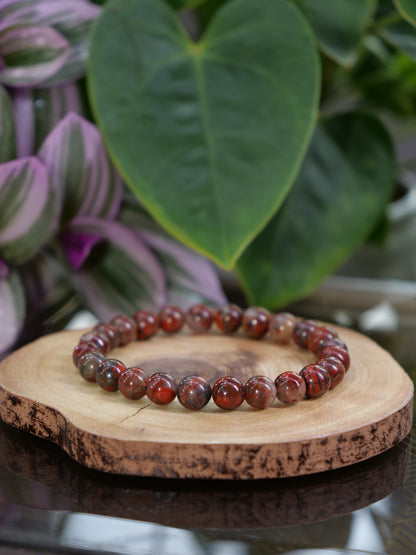 Brecciated Jasper 8mm Beaded Natural Gemstone Elastic Bracelet, Genuine Top Grade Gift Jewelry, Men Women Fashion Crystal Energy Jewellery