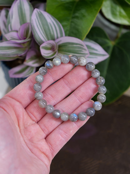 Labradorite 8mm Beaded Natural Gemstone Elastic Bracelet, Genuine Top Grade Gift Jewelry, Men Women Fashion Crystal Energy Jewellery