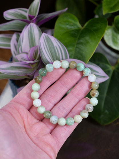 Chrysoprase 8mm Beaded Natural Gemstone Elastic Bracelet, Genuine Top Grade Gift Jewelry, Men Women Fashion Crystal Energy Jewellery