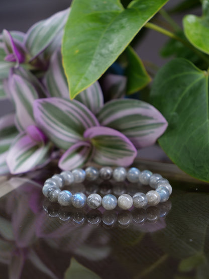 Labradorite 8mm Beaded Natural Gemstone Elastic Bracelet, Genuine Top Grade Gift Jewelry, Men Women Fashion Crystal Energy Jewellery