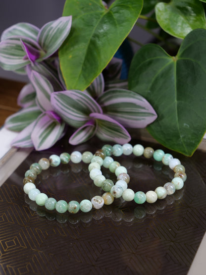 Chrysoprase 8mm Beaded Natural Gemstone Elastic Bracelet, Genuine Top Grade Gift Jewelry, Men Women Fashion Crystal Energy Jewellery