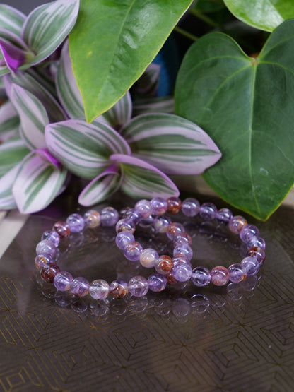 Auralite 23 8mm Beaded Natural Gemstone Elastic Bracelet, Genuine Top Grade Gift Jewelry, Men Women Fashion Crystal Energy Jewellery