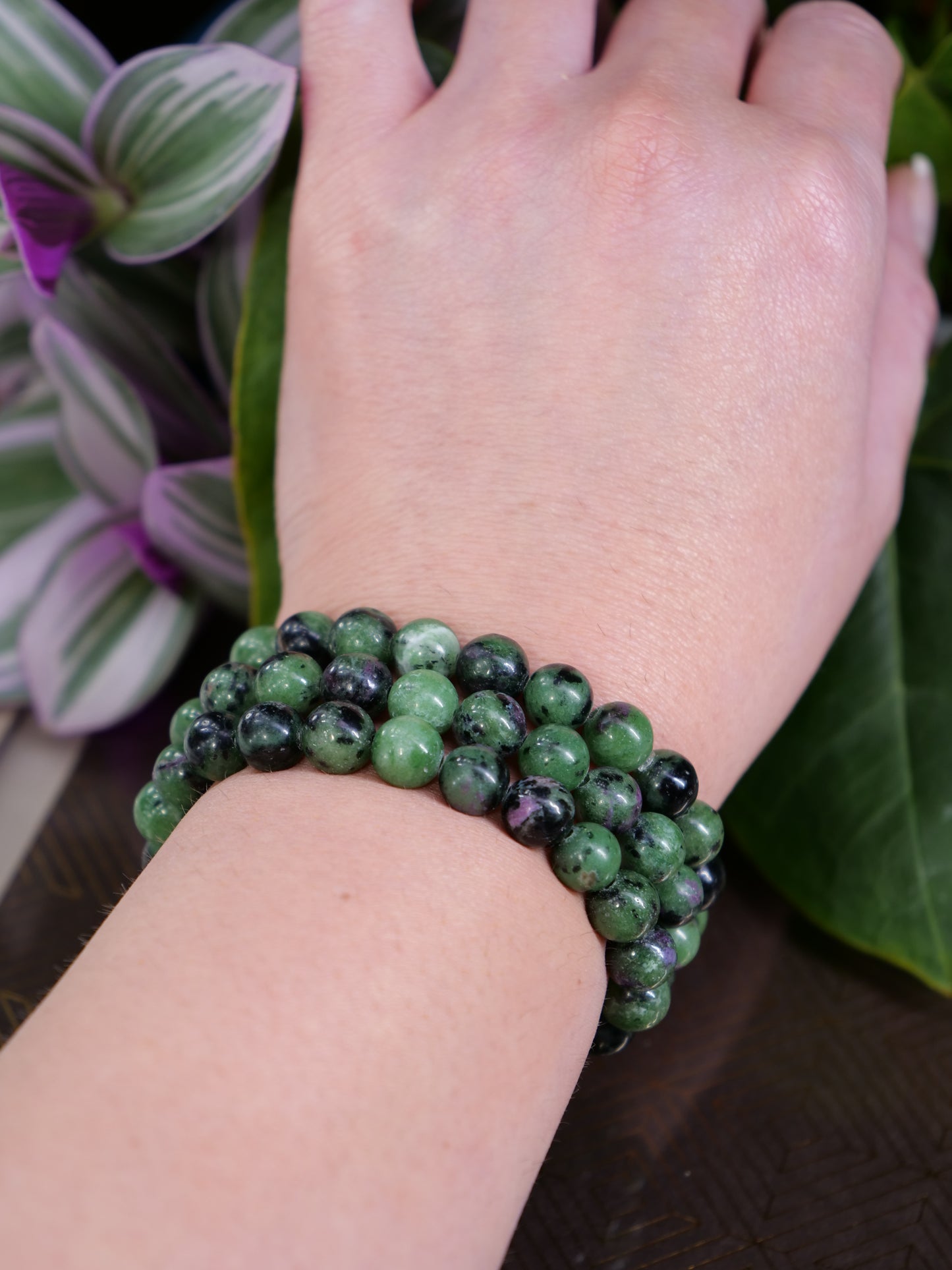 Ruby Zoisite 8mm Beaded Natural Gemstone Elastic Bracelet, Genuine Top Grade Gift Jewelry, Men Women Fashion Crystal Energy Jewellery