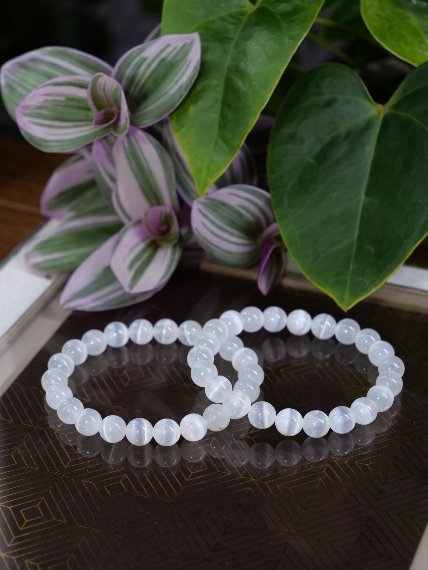 Selenite 8mm Beaded Natural Gemstone Elastic Bracelet, Genuine Top Grade Gift Jewelry, Men Women Fashion Crystal Energy Jewellery