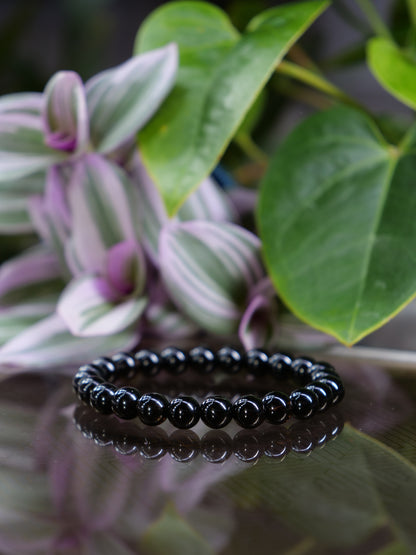 Black Agate 8mm Beaded Natural Gemstone Elastic Bracelet, Genuine Top Grade Gift Jewelry, Men Women Fashion Crystal Energy Jewellery