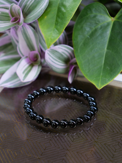 Black Agate 8mm Beaded Natural Gemstone Elastic Bracelet, Genuine Top Grade Gift Jewelry, Men Women Fashion Crystal Energy Jewellery