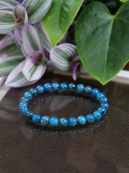 Teal Apatite 8mm Beaded Natural Gemstone Elastic Bracelet, Genuine Top Grade Gift Jewelry, Men Women Fashion Crystal Energy Jewellery