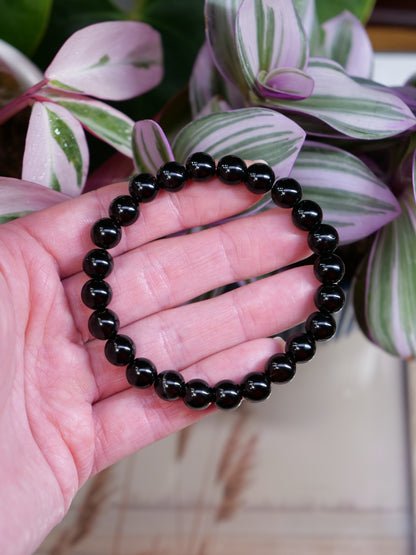 Black Agate 8mm Beaded Natural Gemstone Elastic Bracelet, Genuine Top Grade Gift Jewelry, Men Women Fashion Crystal Energy Jewellery