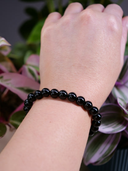 Black Agate 8mm Beaded Natural Gemstone Elastic Bracelet, Genuine Top Grade Gift Jewelry, Men Women Fashion Crystal Energy Jewellery