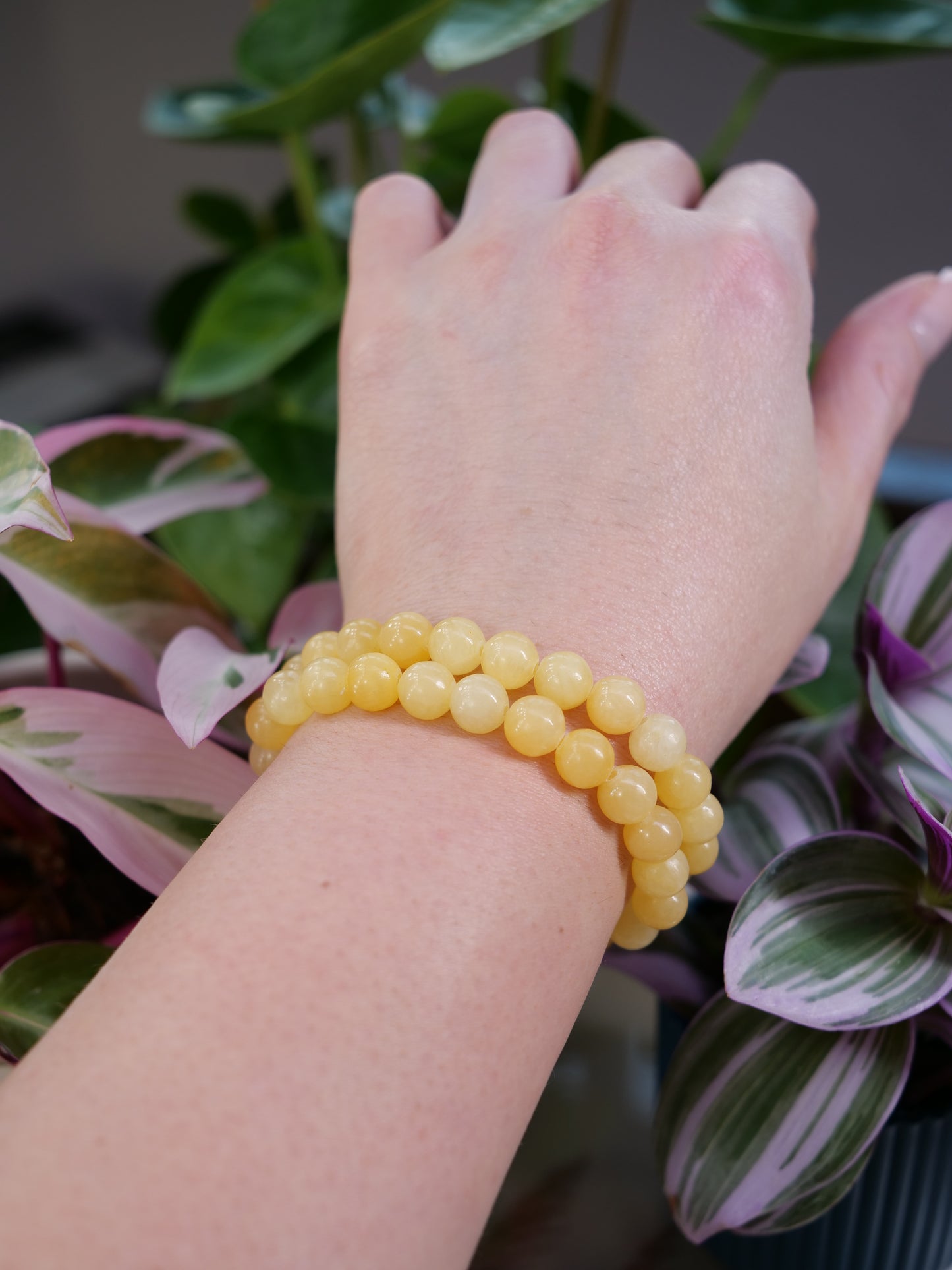 Yellow Jade 8mm Beaded Natural Gemstone Elastic Bracelet, Genuine Top Grade Gift Jewelry, Men Women Fashion Crystal Energy Jewellery