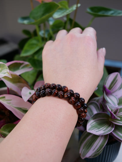 Red Tigers Eye 8mm Beaded Natural Gemstone Elastic Bracelet, Genuine Top Grade Gift Jewelry, Men Women Fashion Crystal Energy Jewellery