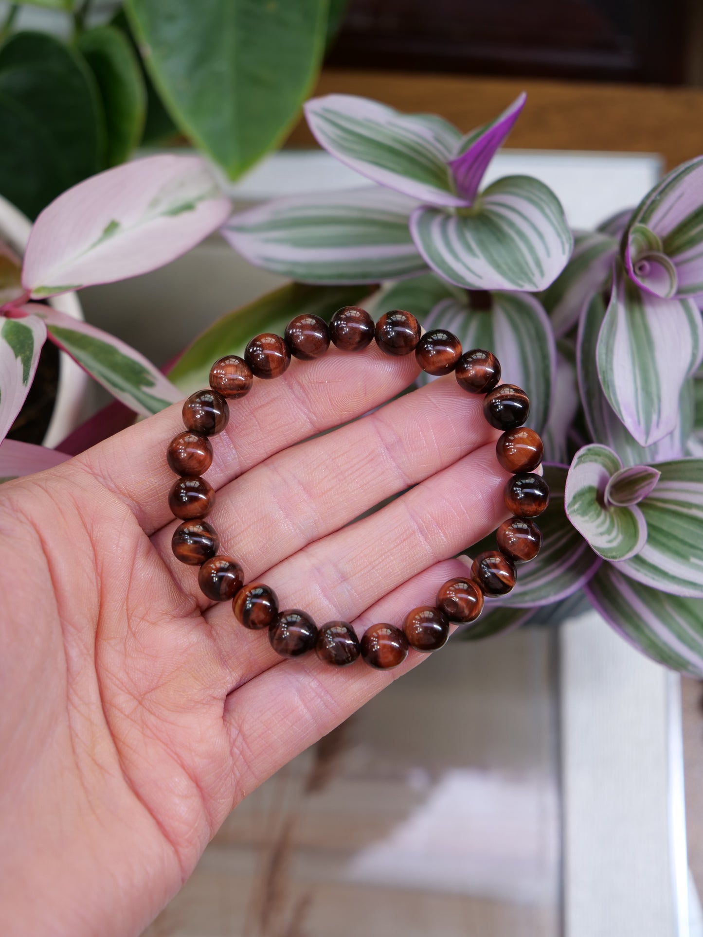 Red Tigers Eye 8mm Beaded Natural Gemstone Elastic Bracelet, Genuine Top Grade Gift Jewelry, Men Women Fashion Crystal Energy Jewellery