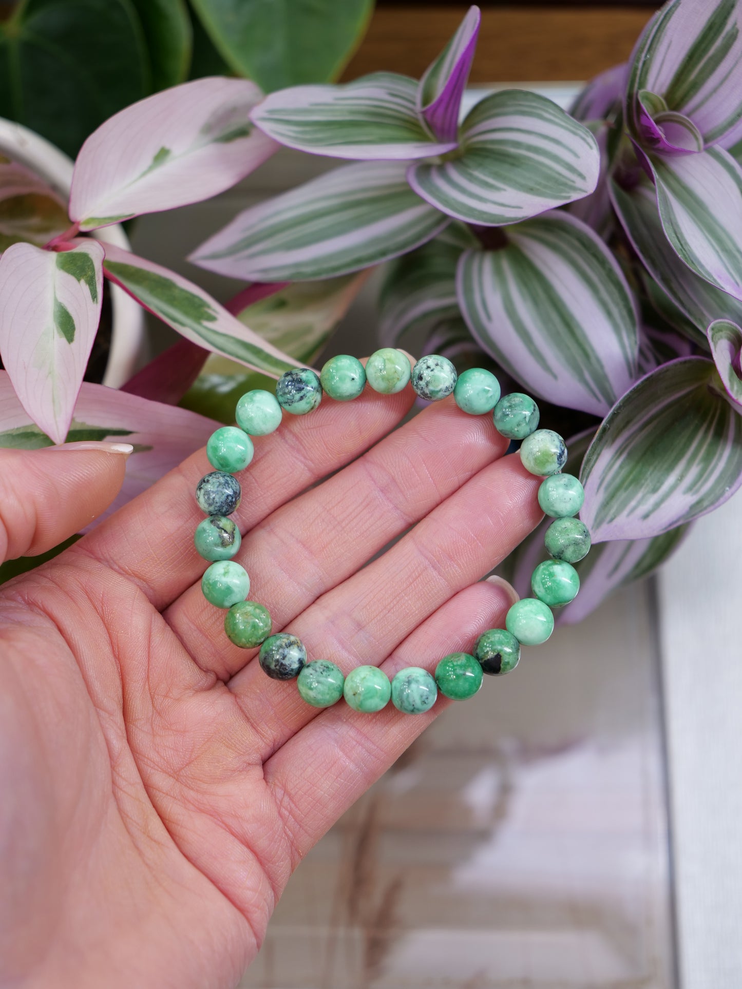 Variscite 8mm Beaded Natural Gemstone Elastic Bracelet, Genuine Top Grade Gift Jewelry, Men Women Fashion Crystal Energy Jewellery