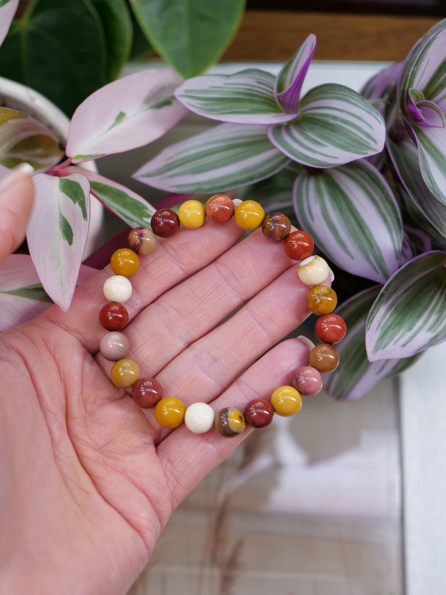 Mookaite Jasper 8mm Beaded Natural Gemstone Elastic Bracelet, Genuine Top Grade Gift Jewelry, Men Women Fashion Crystal Energy Jewellery