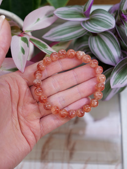 Sunstone 8mm Beaded Natural Gemstone Elastic Bracelet, Genuine Top Grade Gift Jewelry, Men Women Fashion Crystal Energy Jewellery