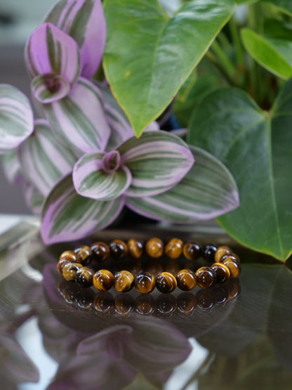 Tigers Eye 8mm Beaded Natural Gemstone Elastic Bracelet, Genuine Top Grade Gift Jewelry, Men Women Fashion Crystal Energy Jewellery