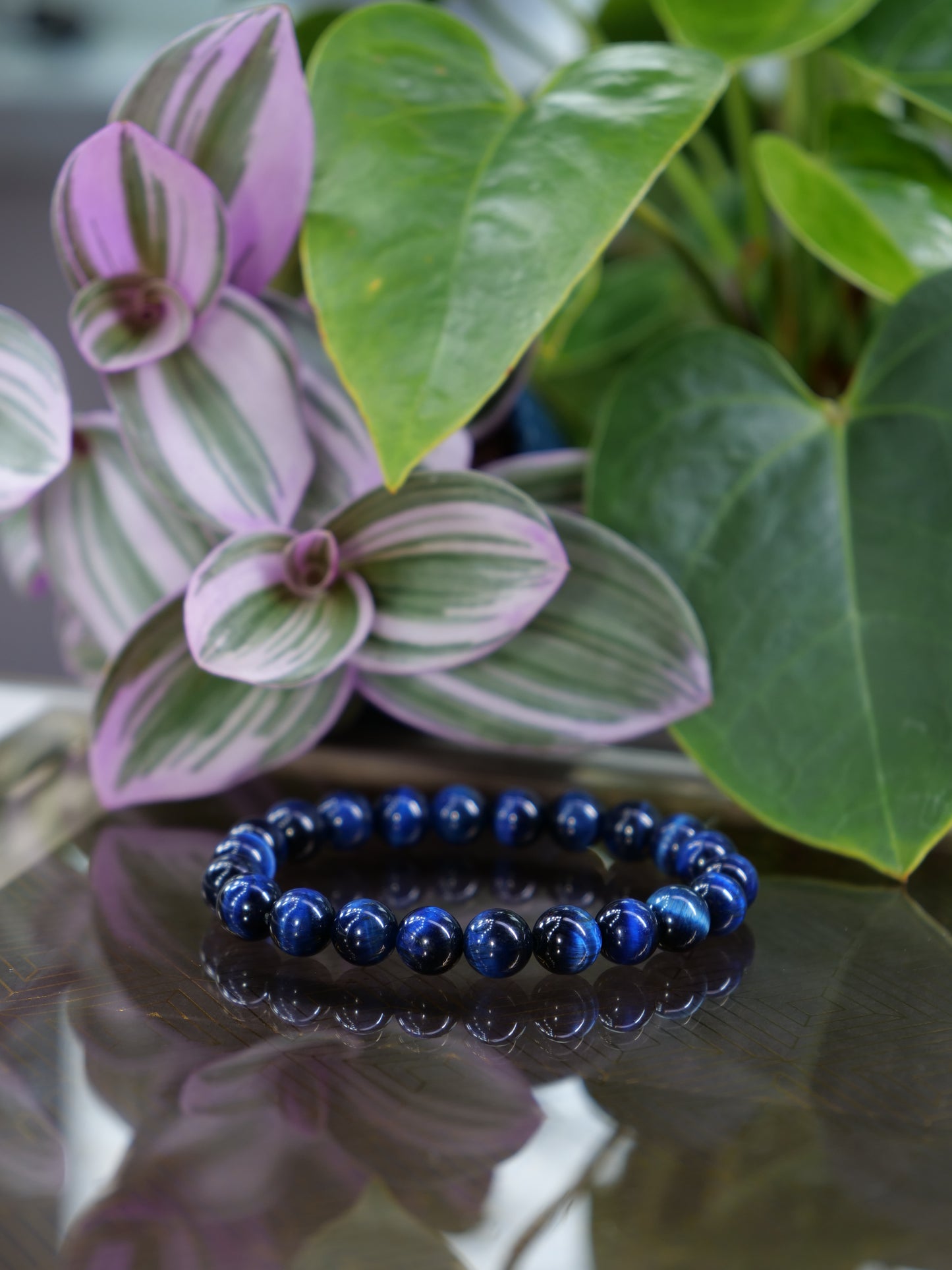 Blue Tigers Eye 8mm Beaded Natural Gemstone Elastic Bracelet, Genuine Top Grade Gift Jewelry, Men Women Fashion Crystal Energy Jewellery