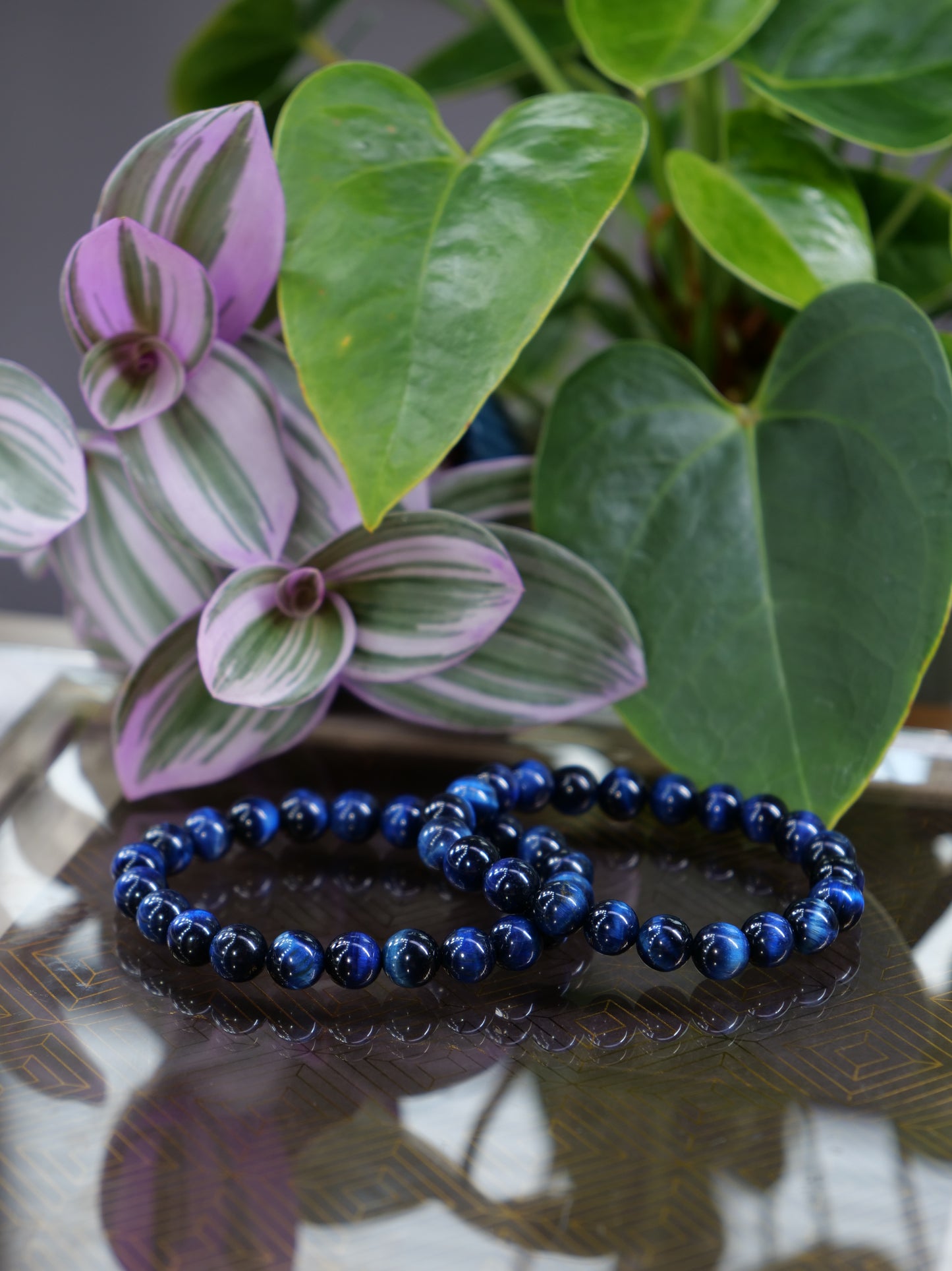 Blue Tigers Eye 8mm Beaded Natural Gemstone Elastic Bracelet, Genuine Top Grade Gift Jewelry, Men Women Fashion Crystal Energy Jewellery