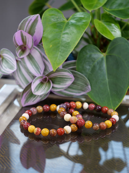 Mookaite Jasper 8mm Beaded Natural Gemstone Elastic Bracelet, Genuine Top Grade Gift Jewelry, Men Women Fashion Crystal Energy Jewellery