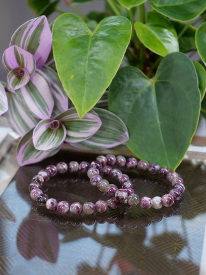 Rubellite Tourmaline 8mm Beaded Natural Gemstone Elastic Bracelet, Genuine Top Grade Gift Jewelry, Men Women Fashion Crystal Energy Jewellery