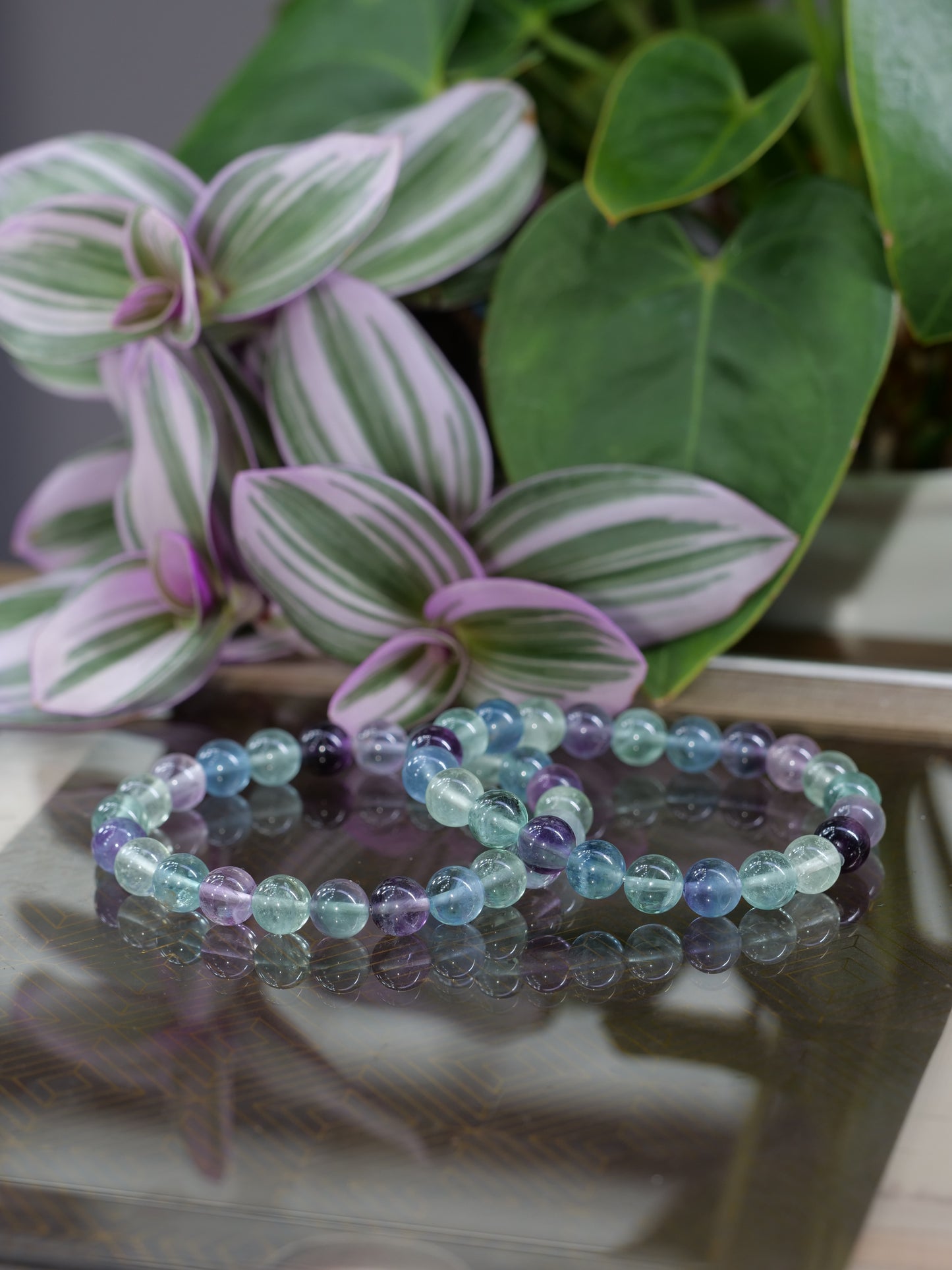 Multicolour Fluorite 8mm Beaded Natural Gemstone Elastic Bracelet, Genuine Top Grade Gift Jewelry, Men Women Fashion Crystal Energy Jewellery